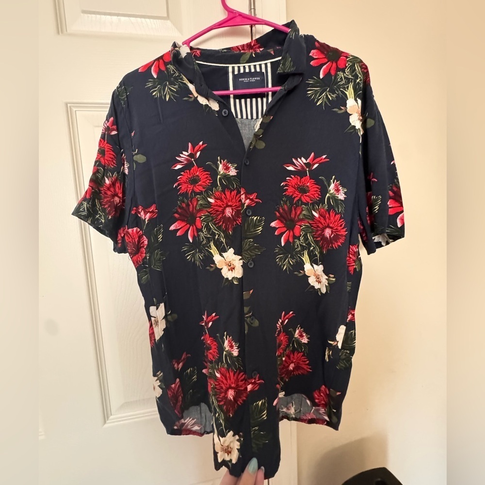 Denim & Flower Navy and Red Floral Shirt